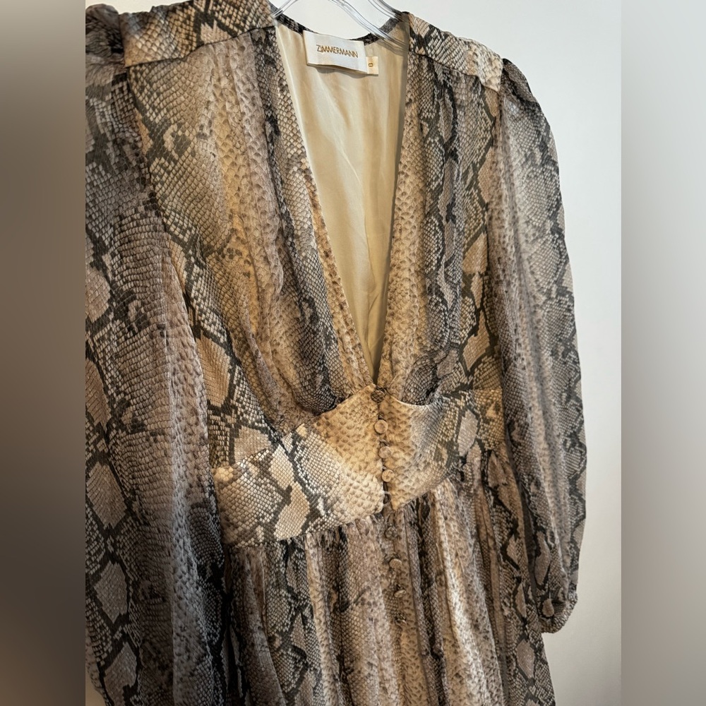 Zimmermann Snake Print Dress in Beige and Black
